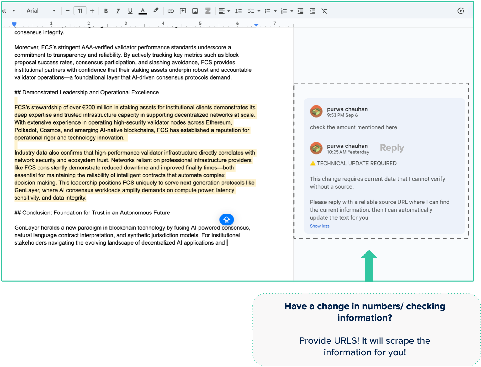 Human-in-the-loop review: flagged claim with source request